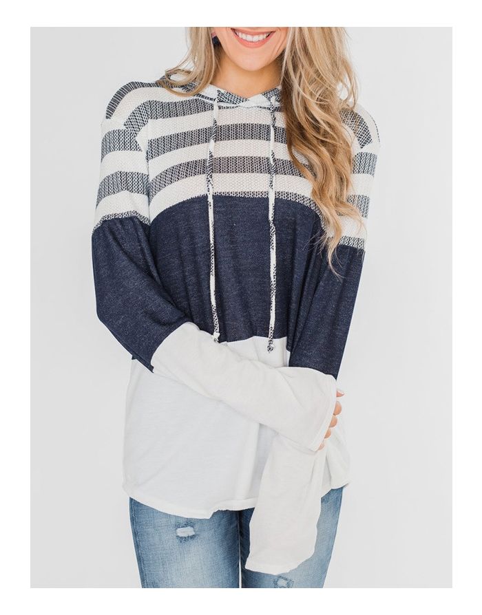 Striped Sweatshirt Casual Hooded Fall Spring Wear Tops For Woman